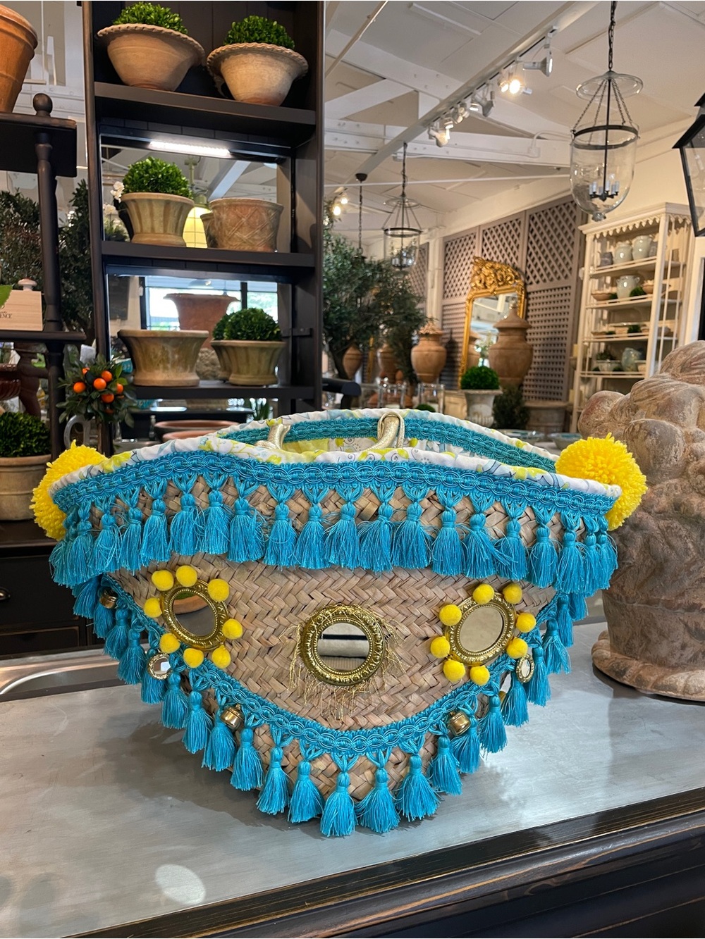 Tizzini x AuthenticProvence Straw Basket Tote with Turquoise Tassles, Italian
